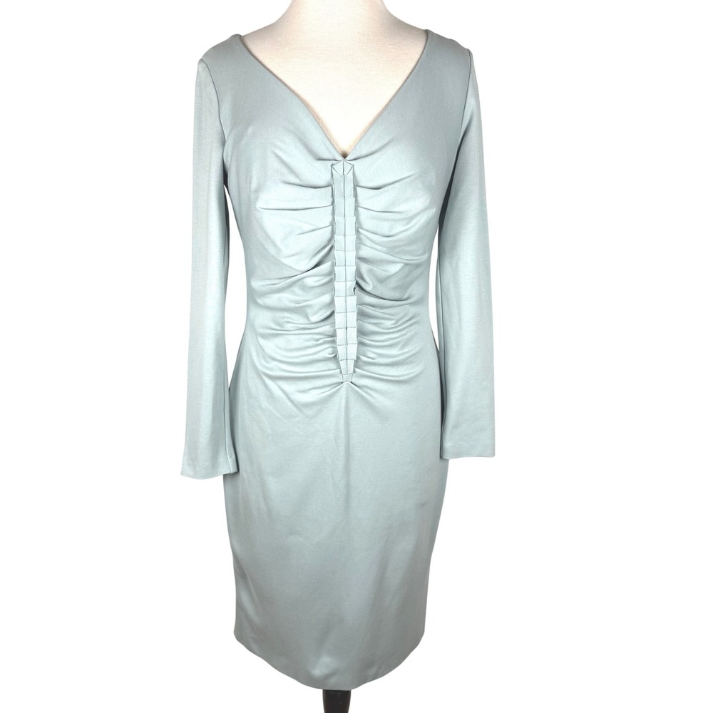 Escada "Dalena" Porcelain Green Ruched Long Sleeve Sheath Dress - US 10 EUC